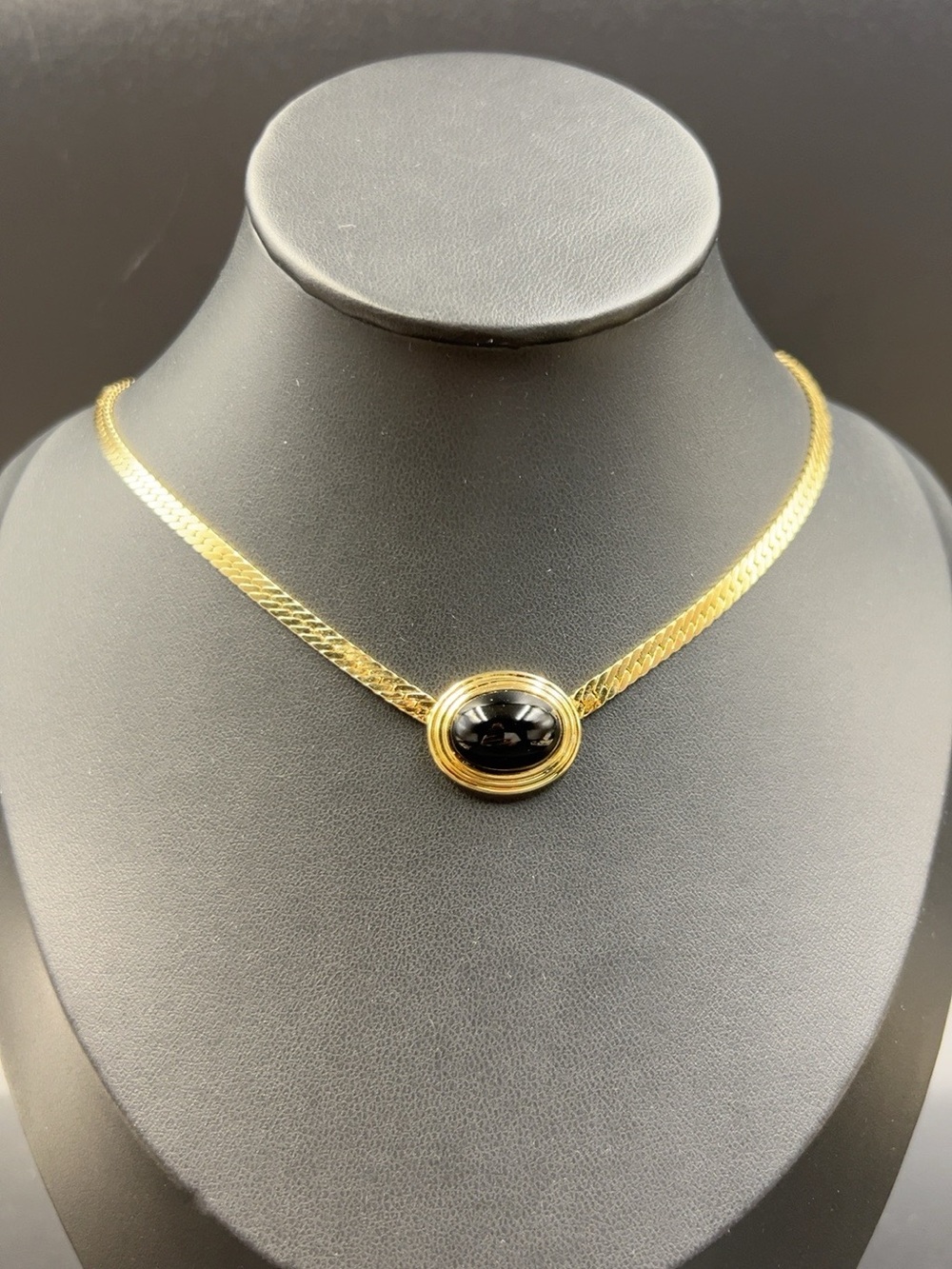Vintage Signed Christian Dior Black Cabochon Gold Tone Necklace Germany